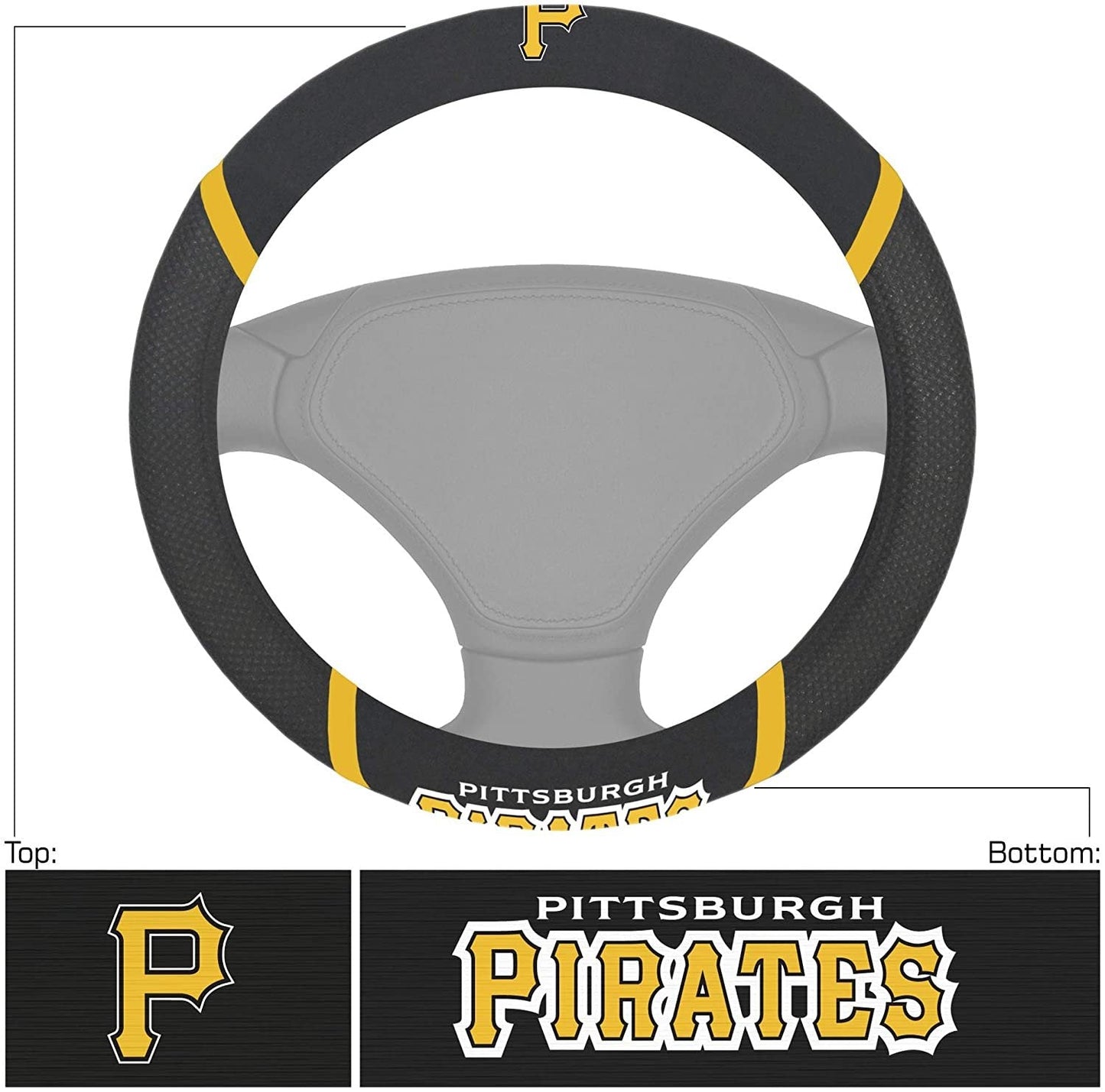 Pittsburgh Pirates Steering Wheel Cover Premium Embroidered Black 15 Inch