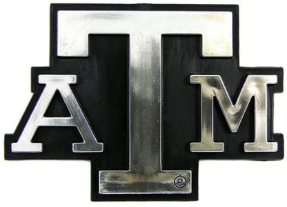 Texas A&M University Aggies Auto Emblem, Plastic Molded, Silver Chrome Color, Raised 3D Effect, Adhesive Backing