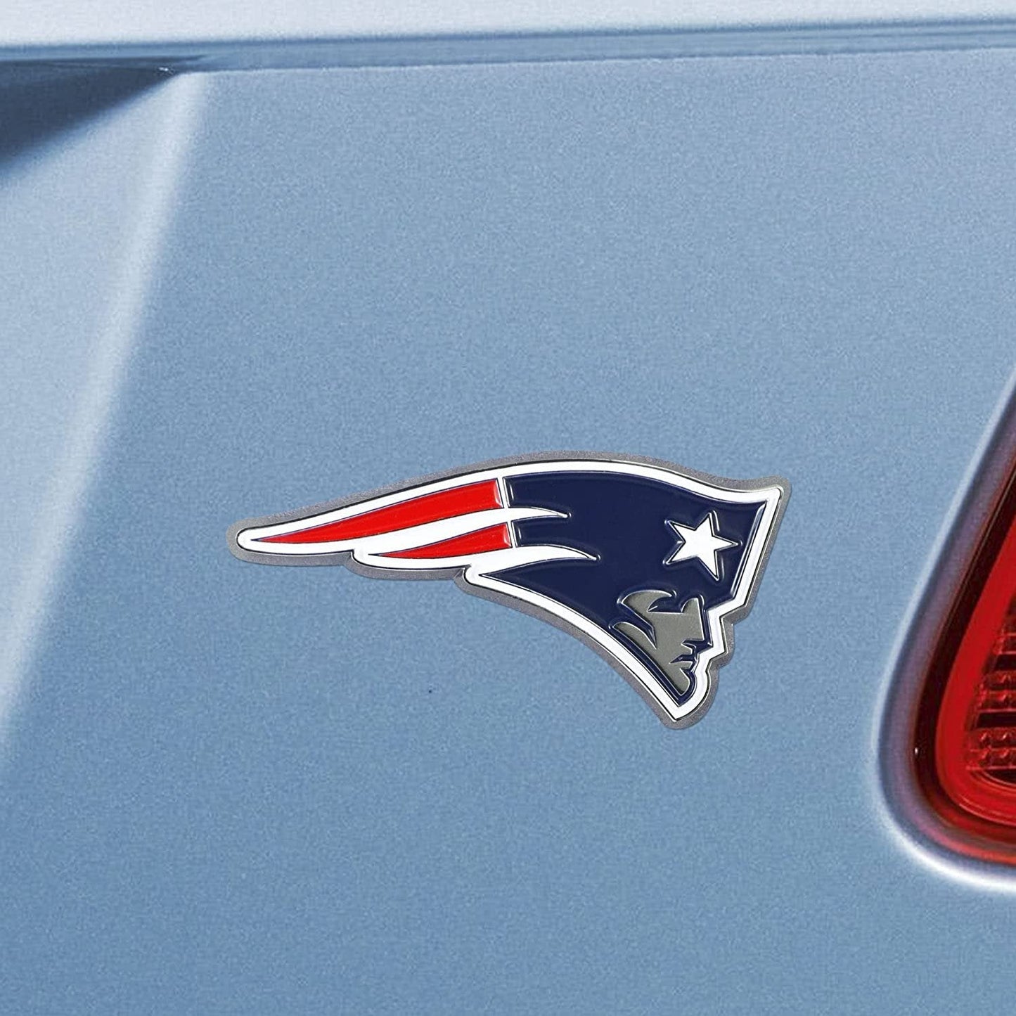 New England Patriots Premium Solid Metal Color Raised Auto Emblem Shape Cut Adhesive Backing
