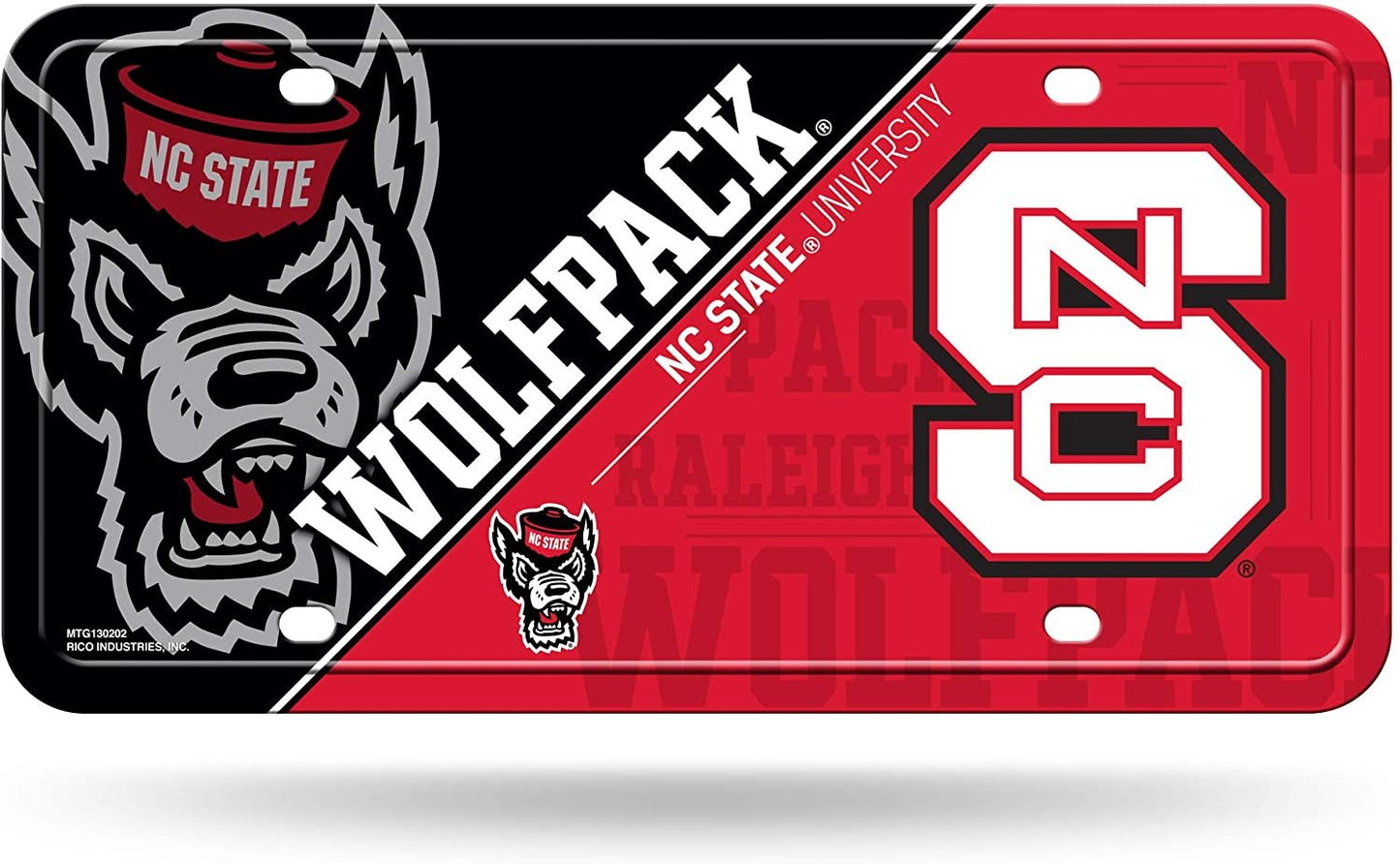 North Carolina State University Wolfpack Metal Auto Tag License Plate, Split Design, 6x12 Inch