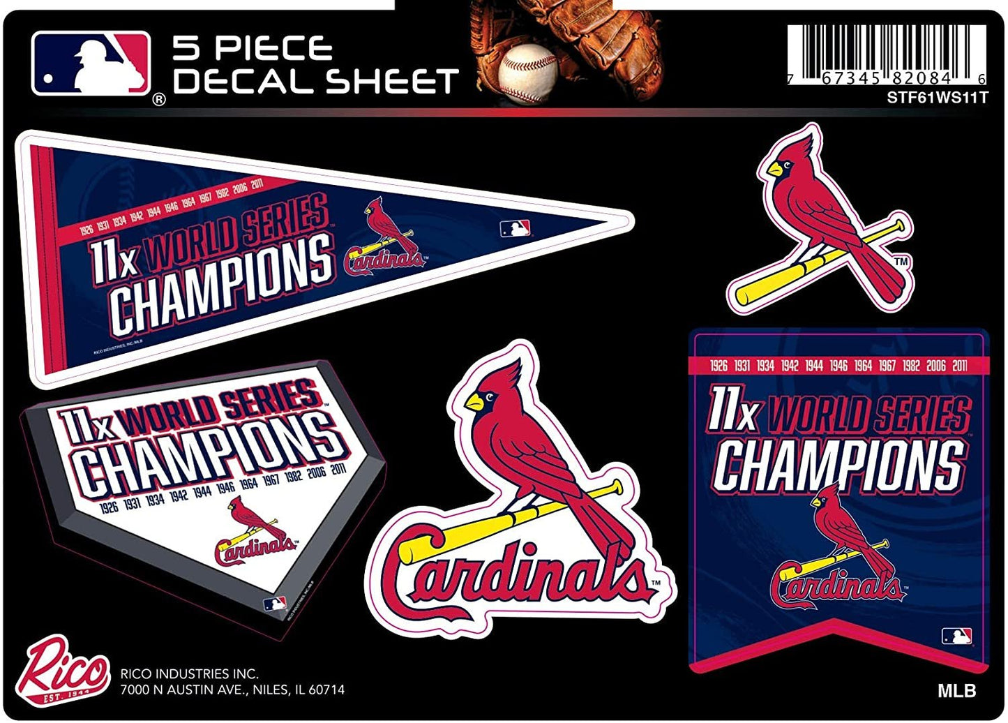 Cardinals Decal Sticker 11X Time Champions 5 Piece Multi Sheet Flat Vinyl Emblem World Series Baseball