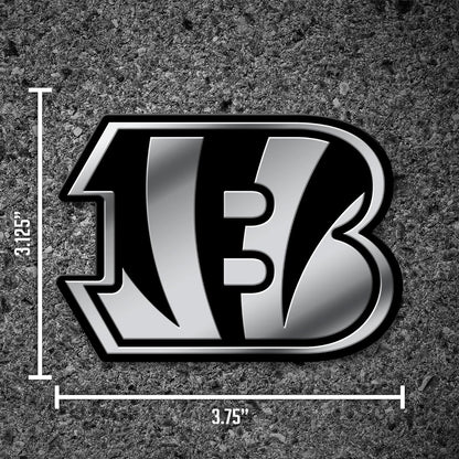 Cincinnati Bengals Auto Emblem, Silver Chrome Color, Raised Molded Plastic, 3.5 Inch, Adhesive Tape Backing