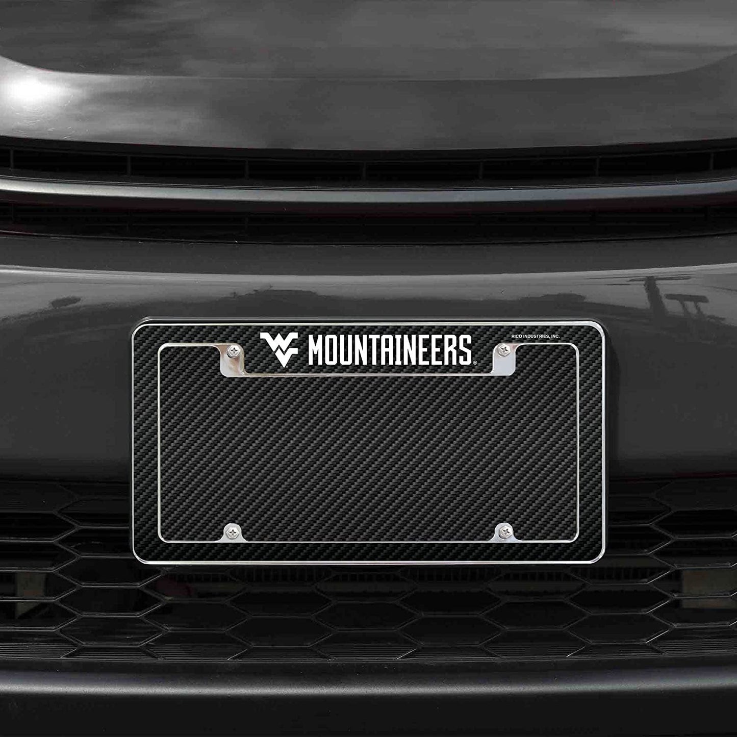 West Virginia University Mountaineers Metal License Plate Frame Chrome Tag Cover Carbon Fiber Design 6x12 Inch