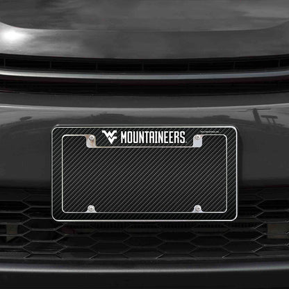 West Virginia University Mountaineers Metal License Plate Frame Chrome Tag Cover Carbon Fiber Design 6x12 Inch