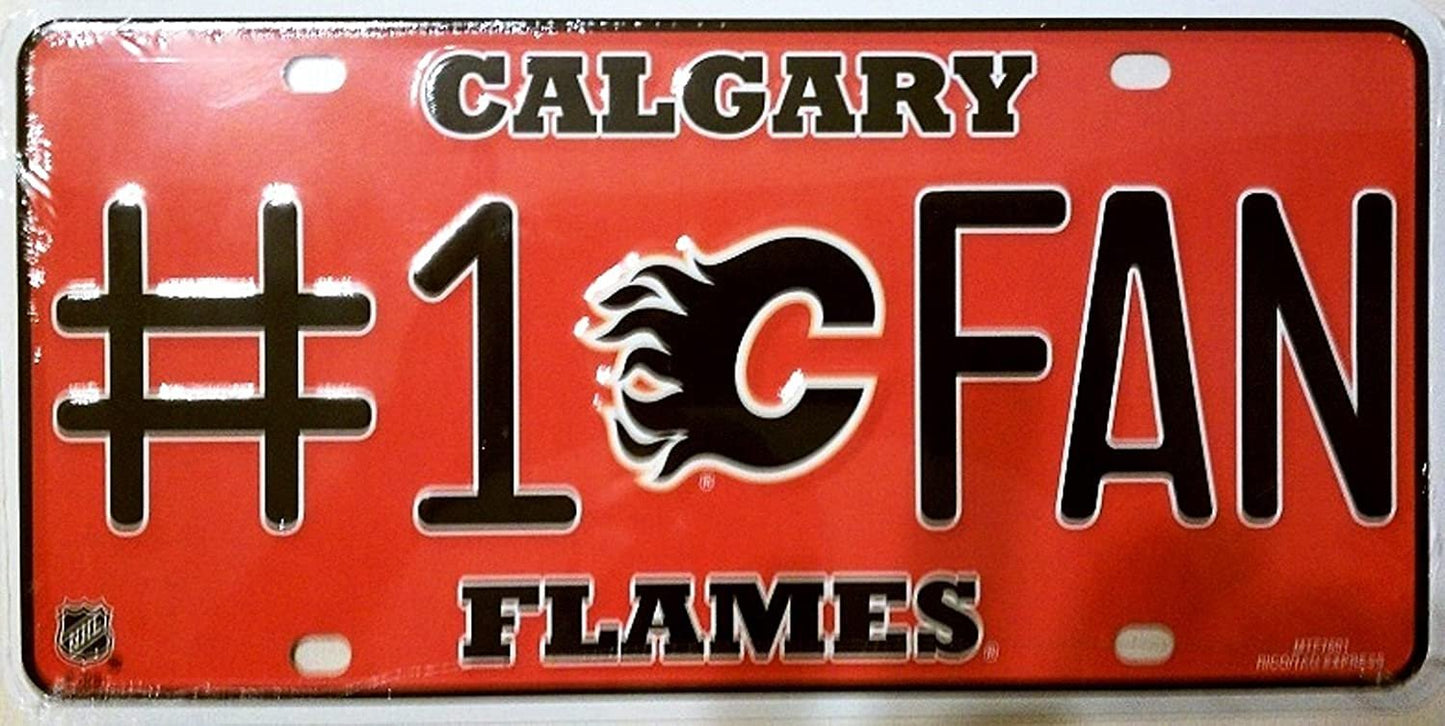 Calgary Flames Metal Auto Tag License Plate, #1 Fan Design, 6x12 Inch