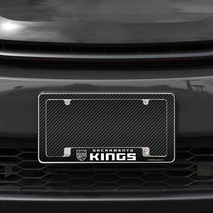 Sacramento Kings Metal License Plate Frame Chrome Tag Cover Carbon Fiber Design 6x12 Inch
