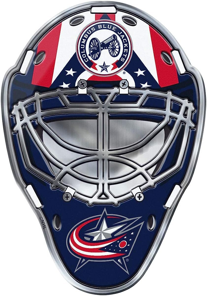 Columbus Blue Jackets Mask Auto Emblem, Aluminum Metal, Embossed Team Color, Raised Decal Sticker, Full Adhesive Backing