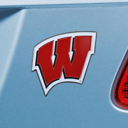 University of Wisconsin Badgers Premium Solid Metal Raised Auto Emblem, Shape Cut, Adhesive Backing