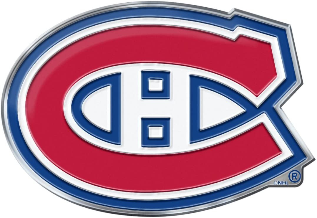 Montreal Canadiens Auto Emblem, Aluminum Metal, Embossed Team Color, Raised Decal Sticker, Full Adhesive Backing