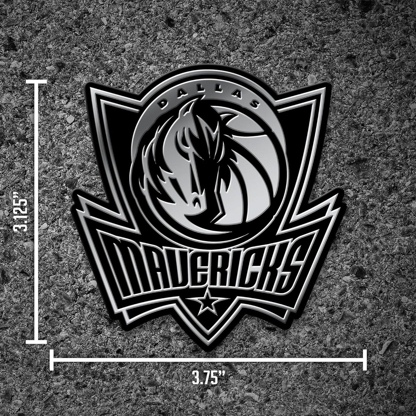 Dallas Mavericks Silver Chrome Color Auto Emblem, Raised Molded Plastic, 3.5 Inch, Adhesive Tape Backing