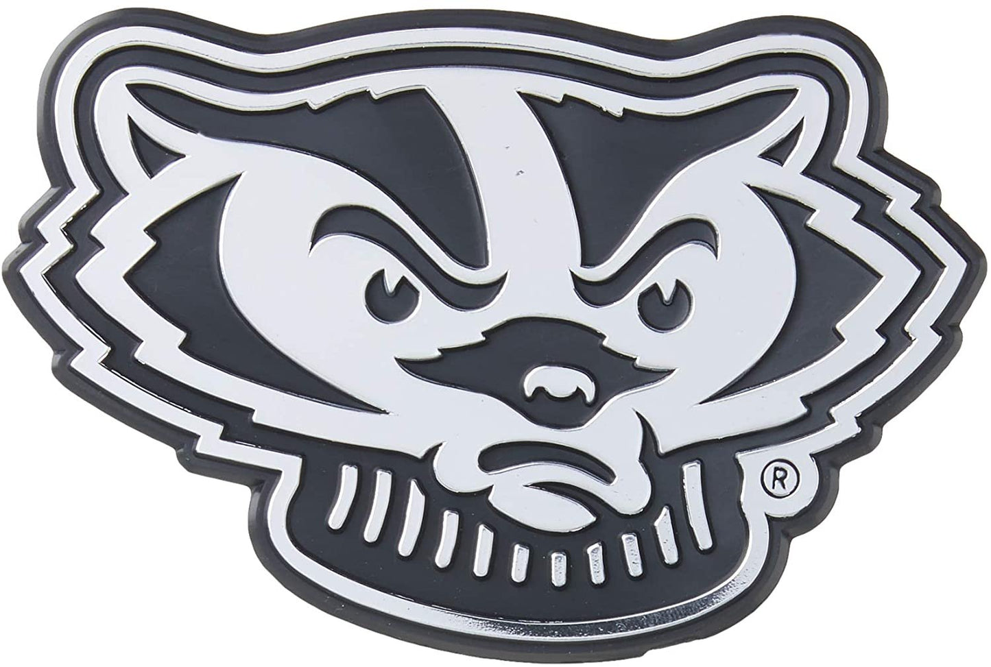 University of Wisconsin Badgers Silver Chrome Color Auto Emblem, Raised Molded Plastic, 3.5 Inch, Adhesive Tape Backing