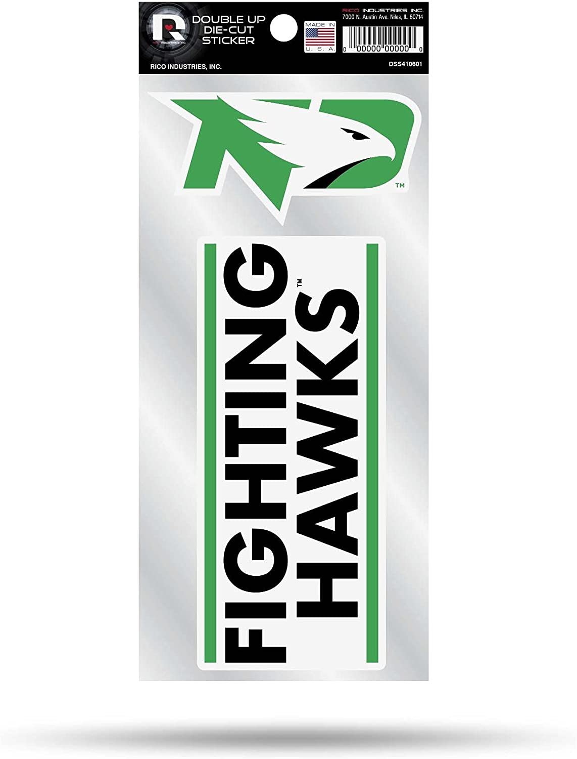 University of North Dakota Fighting Hawks 2-Piece Double Up Die Cut Sticker Decal Sheet, 4x8 Inch