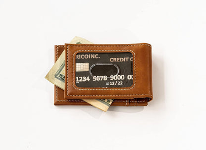 Rico Industries NFL Tampa Bay Buccaneers Premium Laser Engraved Vegan Brown Leather Front Pocket Wallet - Compact and Slim yet Sturdy Design - Perfect to Show Your Team Pride or Gift