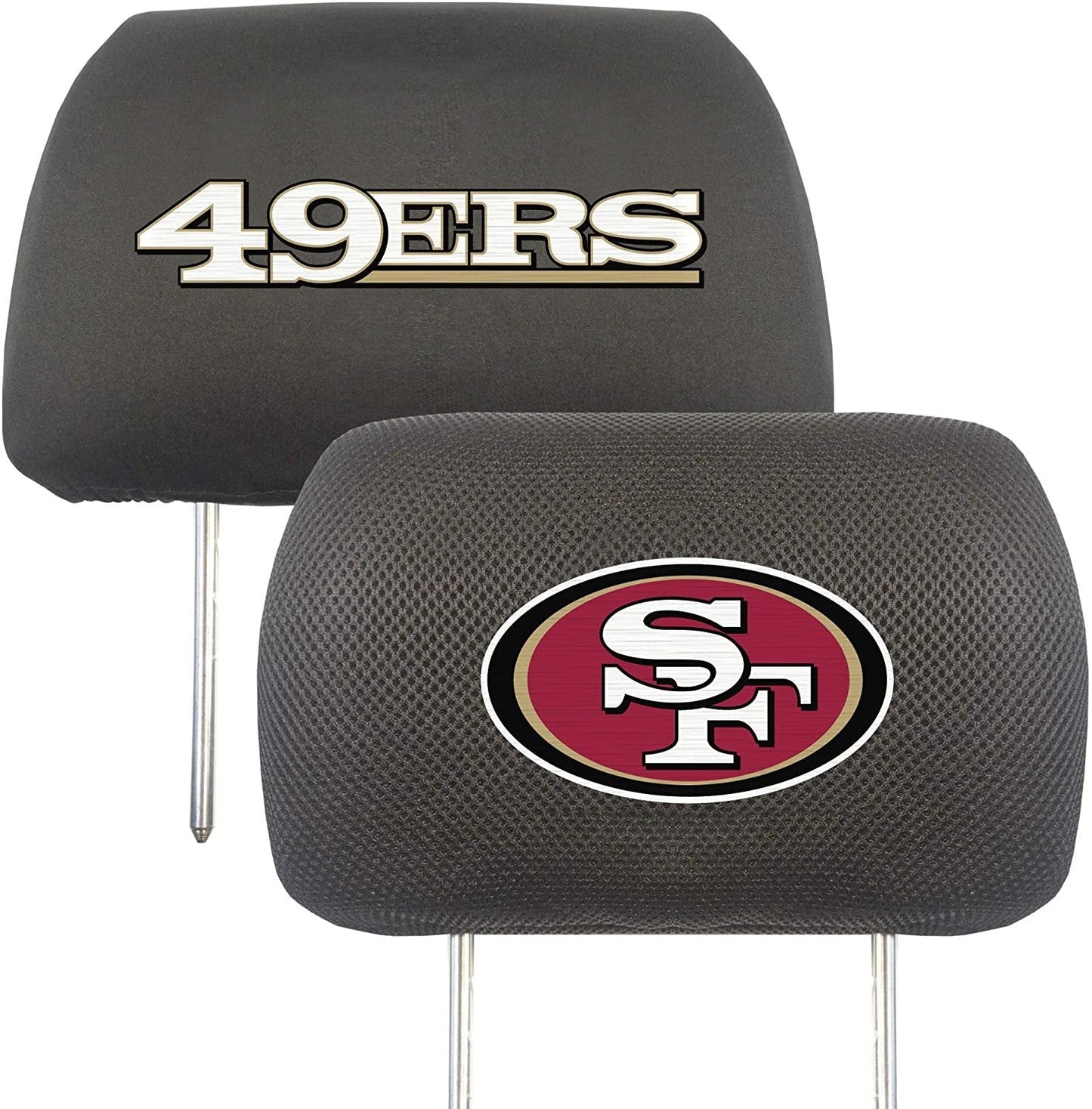 San Francisco 49ers Pair of Premium Auto Head Rest Covers, Embroidered, Black Elastic, 14x10 Inch