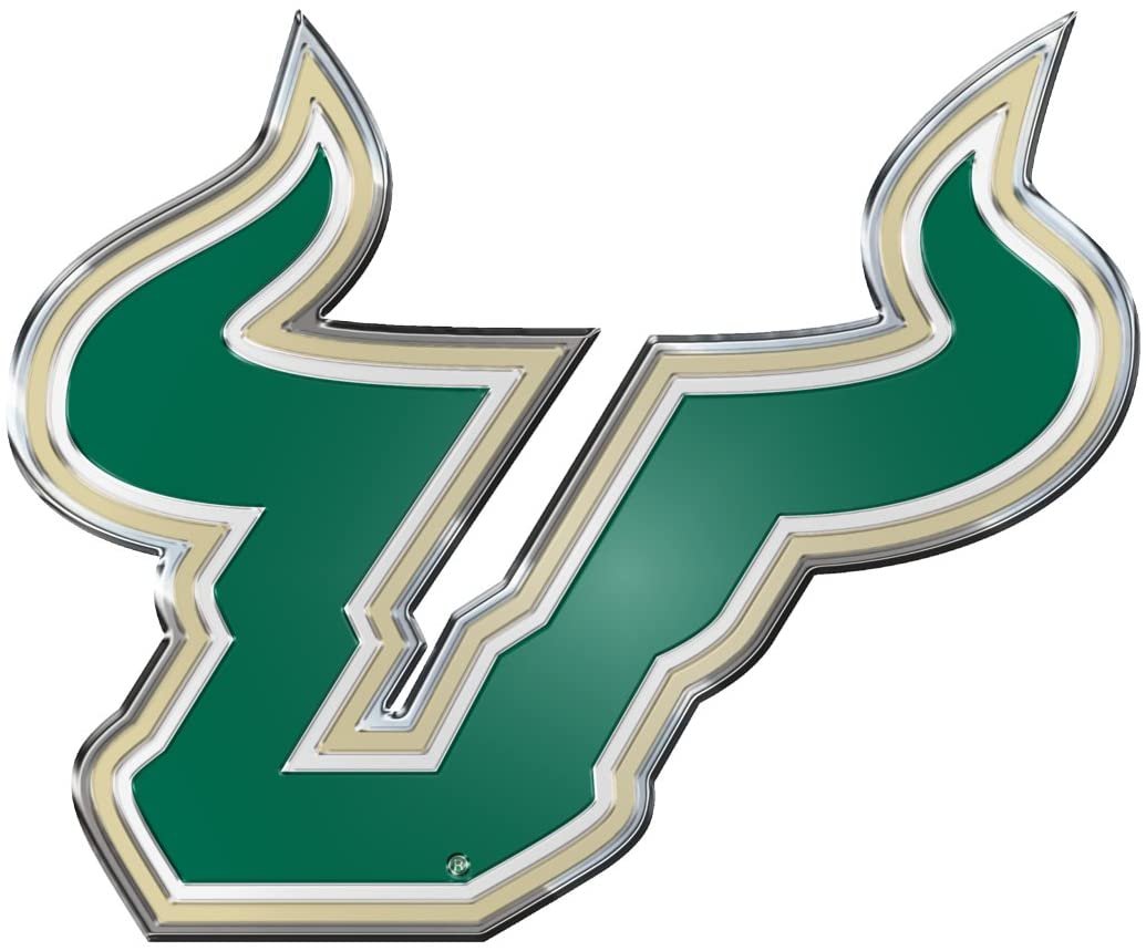 University of South Florida USF Bulls Auto Emblem, Aluminum Metal, Embossed Team Color, Raised Decal Sticker, Full Adhesive Backing