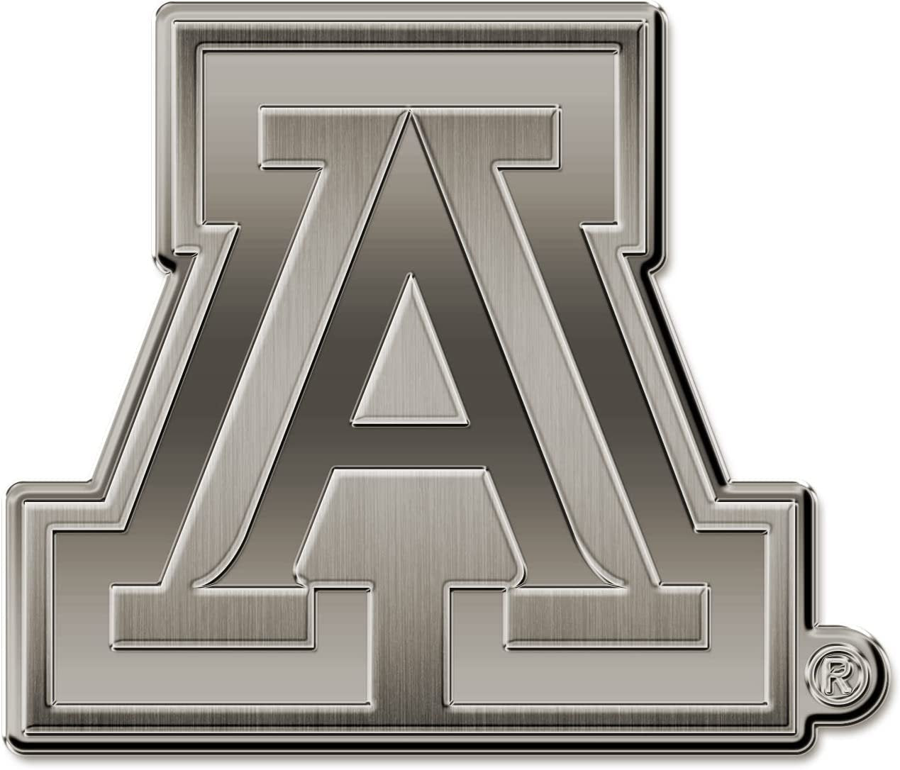 University of Arizona Wildcats Premium Solid Metal Raised Auto Emblem, Antique Nickel Finish, Shape Cut, Adhesive Backing