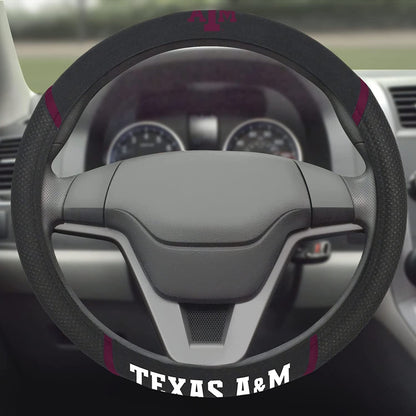 Texas A&M Aggies Steering Wheel Cover Embroidered Black 15 Inch University