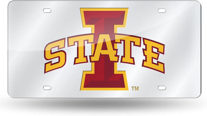 Iowa State University Cyclones Premium Laser Cut Tag License Plate, Mirrored Acrylic Inlaid, 12x6 Inch