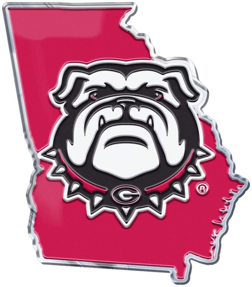 University of Georgia Bulldogs Team State Design Auto Emblem, Aluminum Metal, Embossed Team Color, Raised Decal Sticker, Full Adhesive Backing