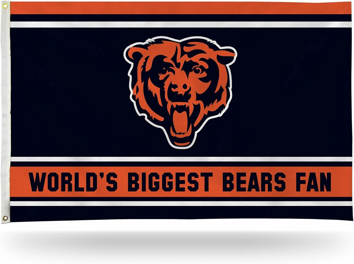 Chicago Bears 3x5 Feet Flag Banner, World's Biggest Fan, Metal Grommets, Single Sided, Indoor or Outdoor Use