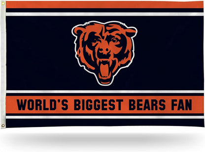 Chicago Bears 3x5 Feet Flag Banner, World's Biggest Fan, Metal Grommets, Single Sided, Indoor or Outdoor Use