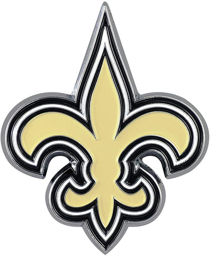 New Orleans Saints Solid Metal Color Auto Emblem, Raised Shape Cut, 3.5 Inch, Adhesive Backing