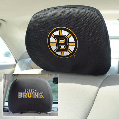 Boston Bruins Pair of Premium Auto Head Rest Covers, Embroidered, Black Elastic, 14x10 Inch
