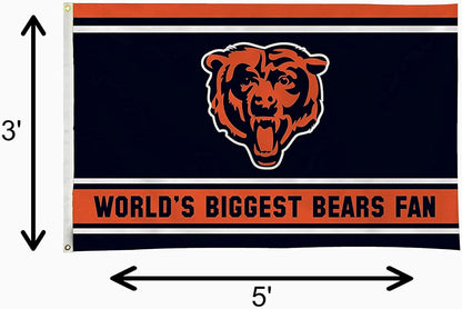 Chicago Bears 3x5 Feet Flag Banner, World's Biggest Fan, Metal Grommets, Single Sided, Indoor or Outdoor Use