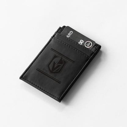 Vegas Golden Knights Premium Black Leather Wallet, Front Pocket Magnetic Money Clip, Laser Engraved, Vegan
