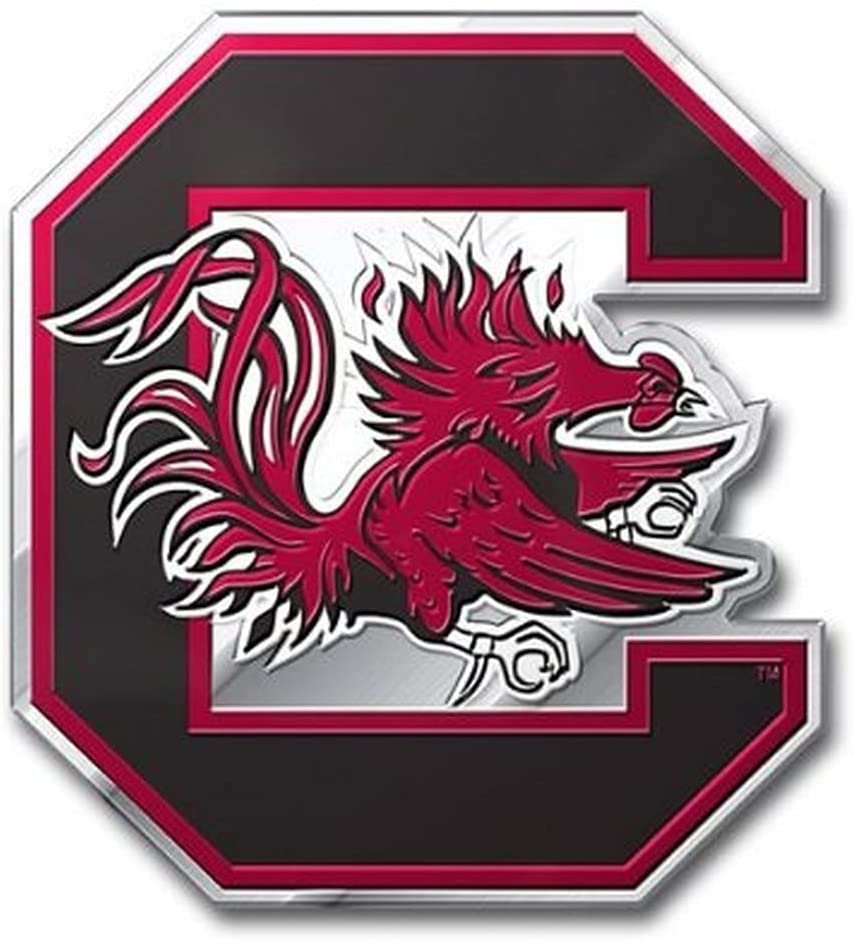 University of South Carolina Gamecocks Auto Emblem, Aluminum Metal, Embossed Team Color, Raised Decal Sticker, Full Adhesive Backing