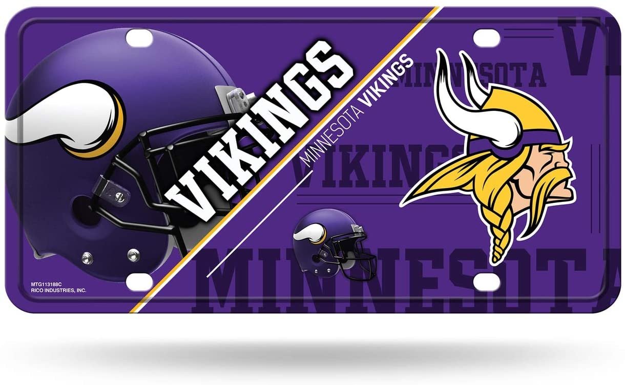 Minnesota Vikings Metal Auto Tag License Plate, Split Design, 6x12 Inch