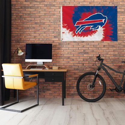 Rico Industries NFL Buffalo Bills Tie-Dye 3' x 5' Banner Flag 3' x 5' Banner Flag Single Sided - Indoor or Outdoor - Home Décor, White