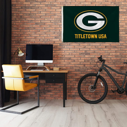 Green Bay Packers 3x5 Flag Banner Titletown Design Metal Grommets Outdoor Indoor
