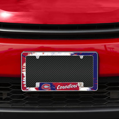 Montreal Canadiens Metal License Plate Frame Chrome Tag Cover Tie Dye Design 6x12 Inch