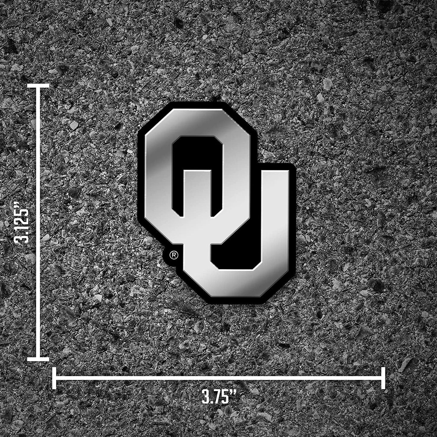 University of Oklahoma Sooners Silver Chrome Color Auto Emblem, Raised Molded Plastic, 3.5 Inch, Adhesive Tape Backing