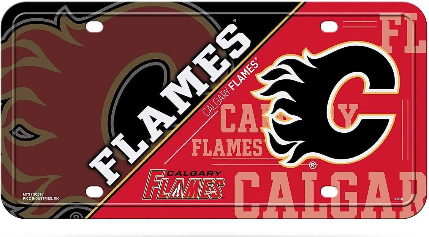 Calgary Flames Metal Auto Tag License Plate, Split Design, 6x12 Inch