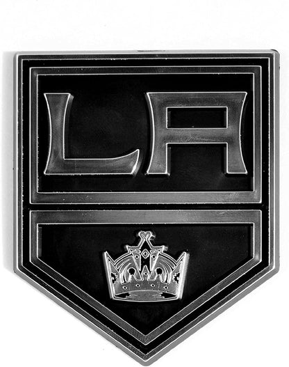 Los Angeles Kings Auto Emblem, Silver Chrome Color, Raised Molded Shape Cut Plastic, Adhesive Tape Backing