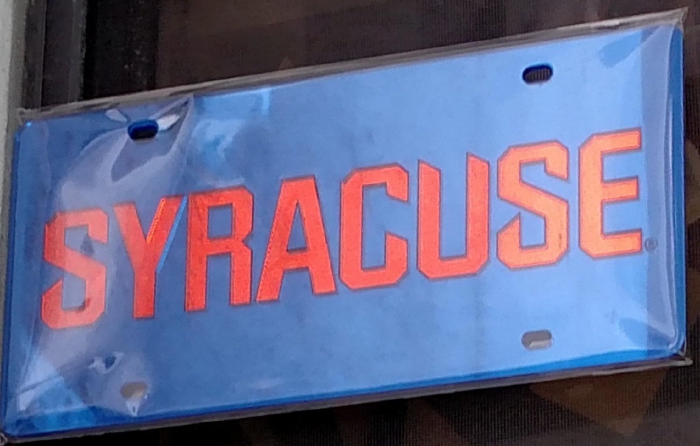 Syracuse University Orange Premium Laser Cut Tag License Plate, Blue Background, Mirrored Acrylic Inlaid, 12x6 Inch