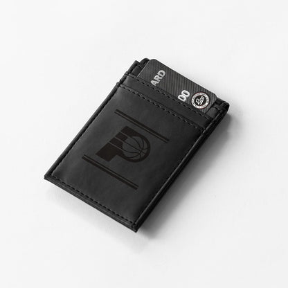 Indiana Pacers Premium Black Leather Wallet, Front Pocket Magnetic Money Clip, Laser Engraved, Vegan
