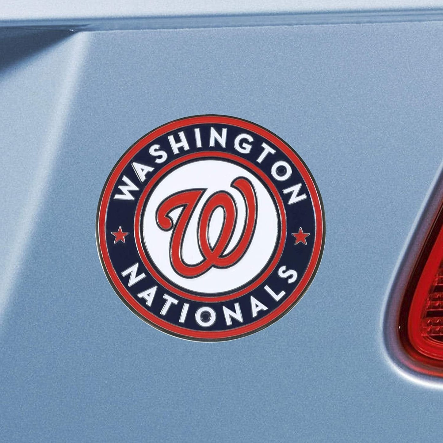 Washington Nationals Premium Solid Metal Raised Auto Emblem, Team Color, Shape Cut, Adhesive Backing