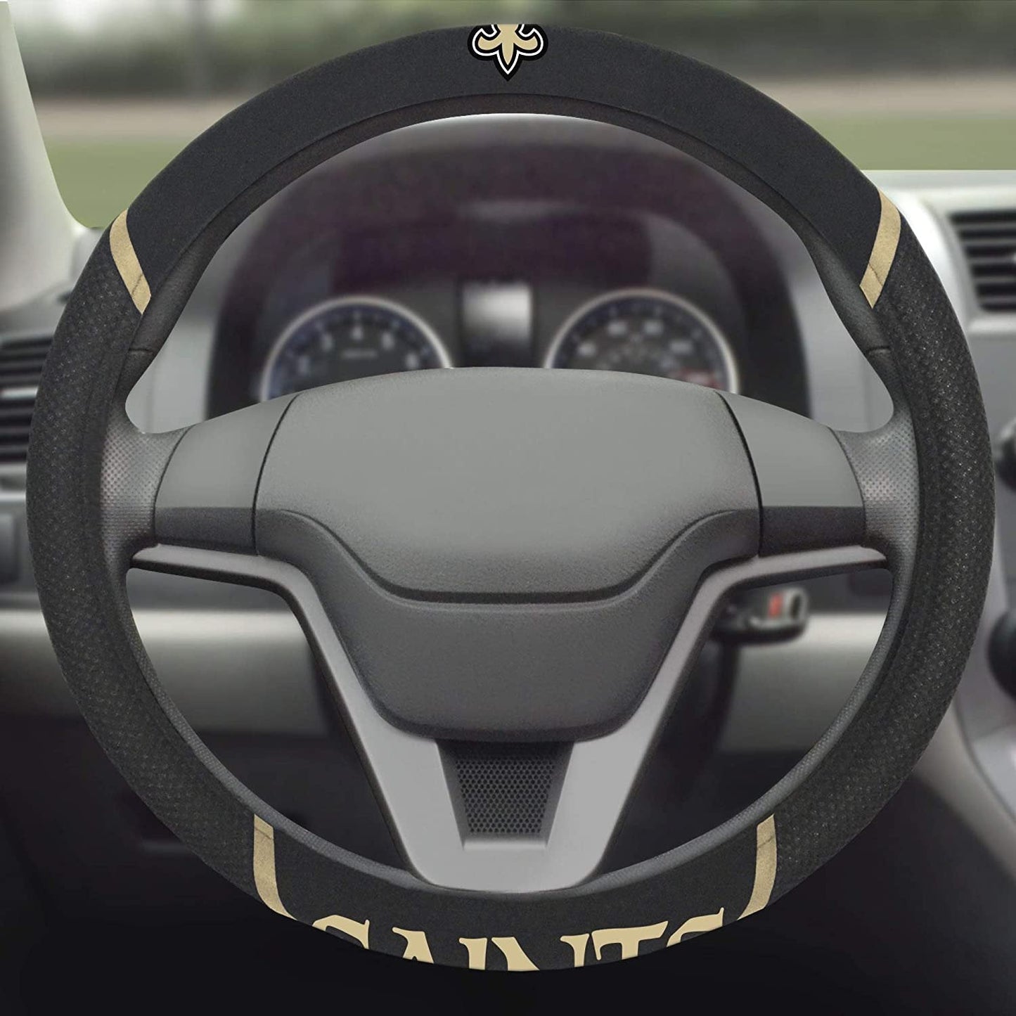 New Orleans Saints Premium 15 Inch Black Emroidered Steering Wheel Cover