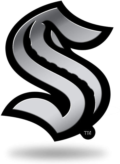 Seattle Kraken Auto Emblem, Silver Chrome Color, Raised Molded Plastic, 3.5 Inch, Adhesive Tape Backing