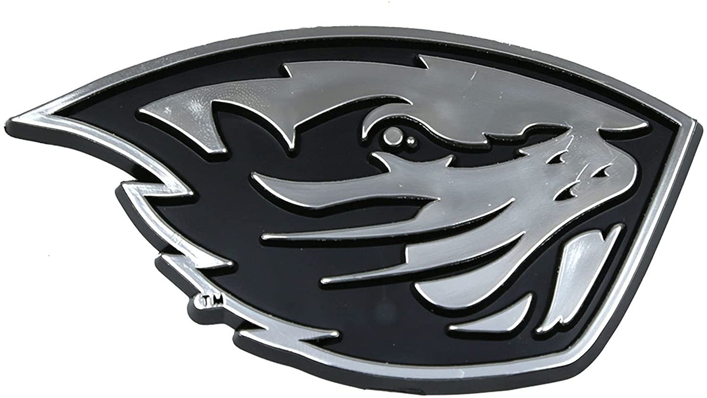 Oregon State University Beavers Auto Emblem, Plastic Molded, Silver Chrome Color, Raised 3D Effect, Adhesive Backing