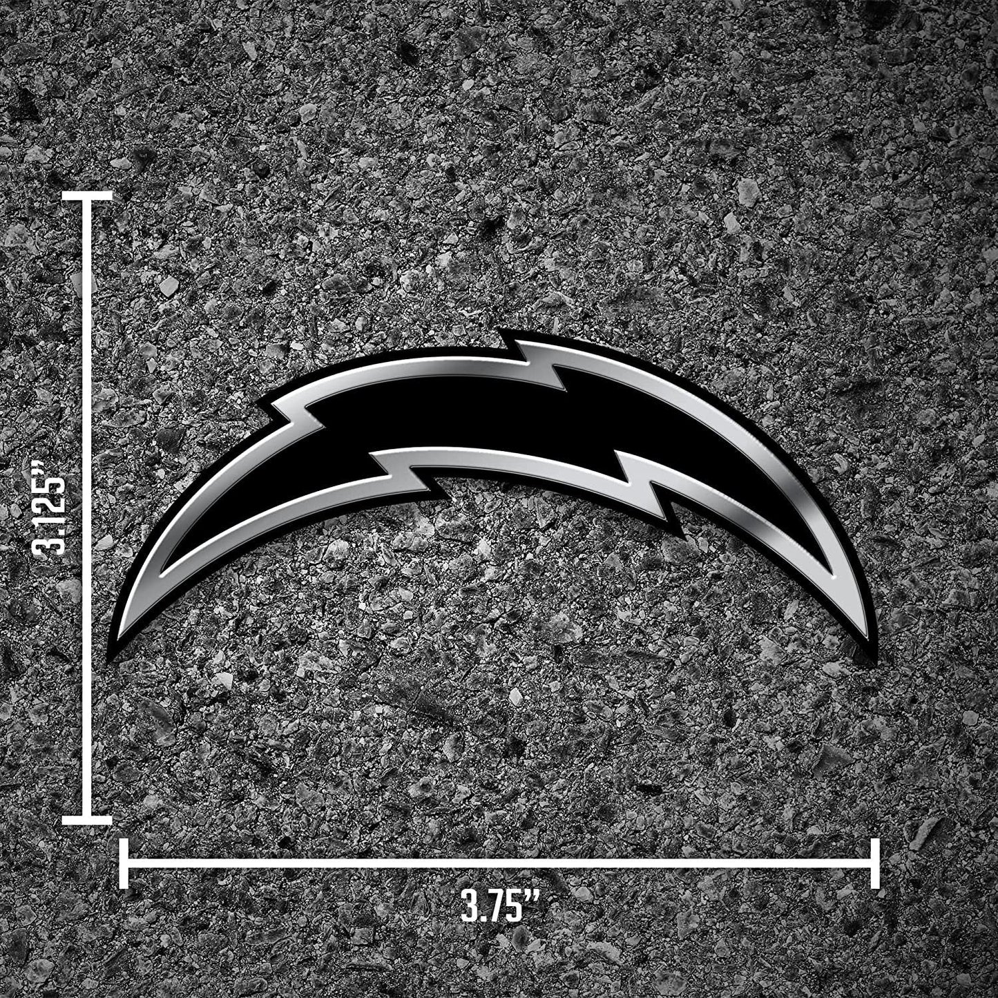 Los Angeles Chargers Auto Emblem, Silver Chrome Color, Raised Molded Plastic, Adhesive Tape Backing