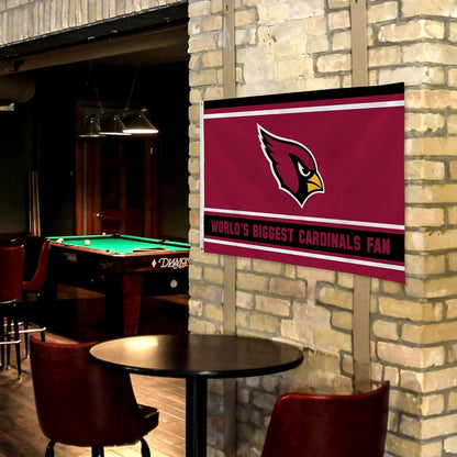 Arizona Cardinals 3x5 Feet Flag Banner, World's Biggest Fan, Metal Grommets, Single Sided, Indoor or Outdoor Use