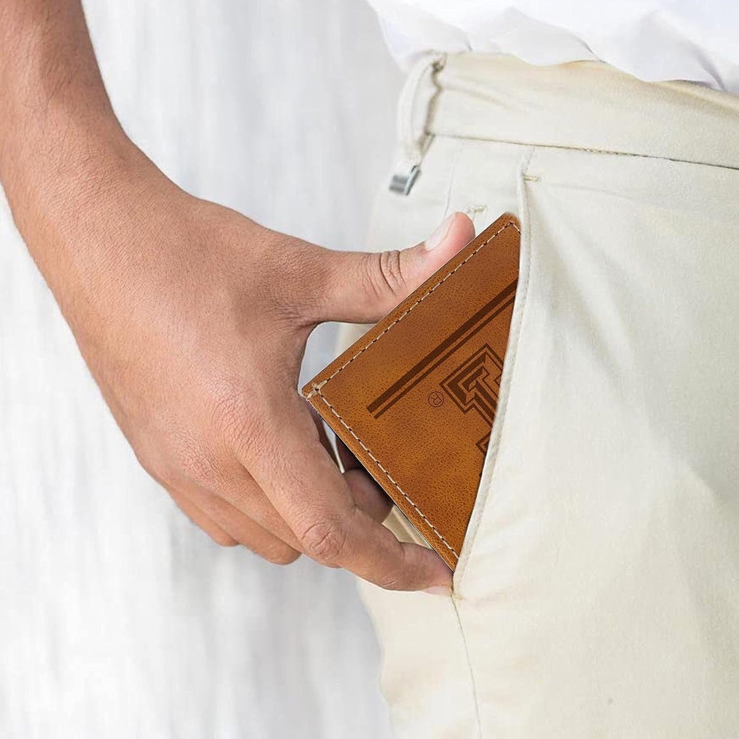 NCAA Texas Tech Red Raiders Men’s Front ID Pocket Brown Wallet- Premium 8 Pocket Laser-Engraved Team Logo on Vegan Leather- Minimalist Design, Credit Card Holder- Ideal for Travel or Men’s Gift