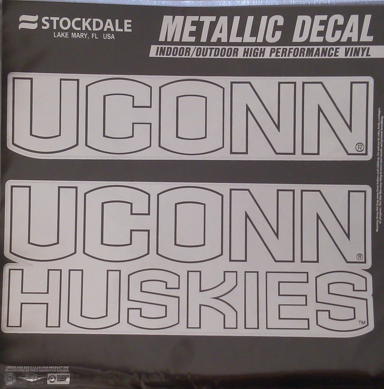 University of Connecticut Huskies UCONN Decal Sticker, Die Cut, 12 Inch, Chrome Shimmer Design, All Surface, Full Adhesive Backing