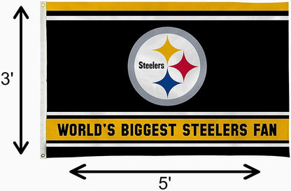Pittsburgh Steelers 3x5 Feet Flag Banner, World's Biggest Fan, Metal Grommets, Single Sided, Indoor or Outdoor Use