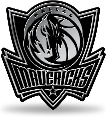 Dallas Mavericks Silver Chrome Color Auto Emblem, Raised Molded Plastic, 3.5 Inch, Adhesive Tape Backing
