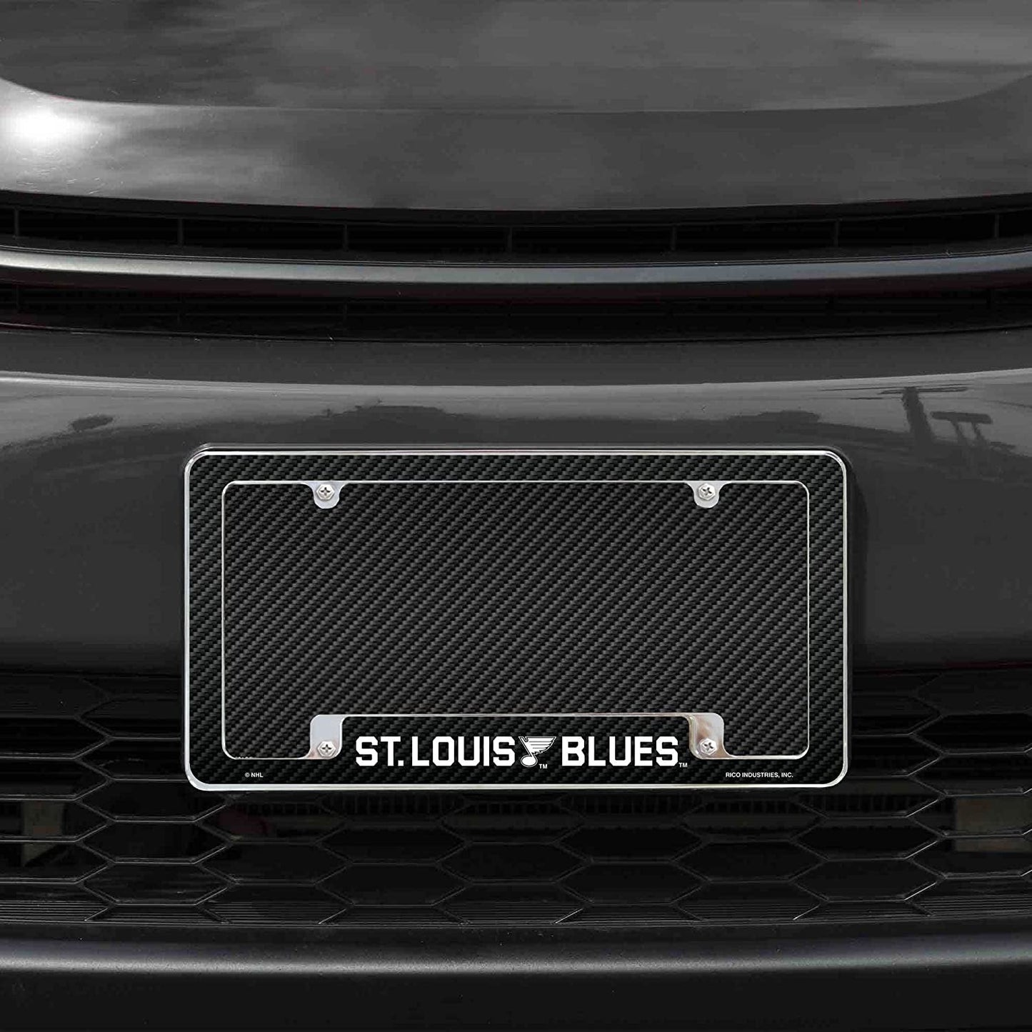 St Louis Blues Metal License Plate Frame Chrome Tag Cover Carbon Fiber Design 6x12 Inch